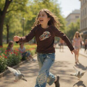 Little Mass Girls Outfit 6 Brown Yarn Top & Blue Flare Jeans Y2K Boho 2000s